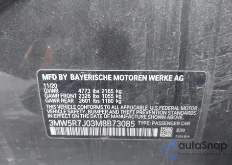 2021 BMW 330I xDrive z USA, uszkodzony, nr VIN 3MW5R7J03M8B73085